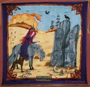 Szines grafika: Cailleach, ezuttal voros haju leanykent abrazolva, amint lovon ul, a Halal kelta spiralszimbolumokkal diszitett kapuja elott, a szurke, fejet lehajto lo labanal Dormarth, a kutyaja, aki ezt a kaput hivatott orizni. A hatterben kies taj, Cailleach neve a kep aljara irva.
